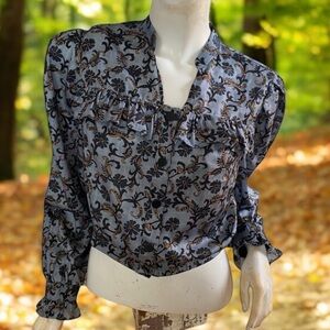 Top Shop blue floral silky satin cropped blouse top 6